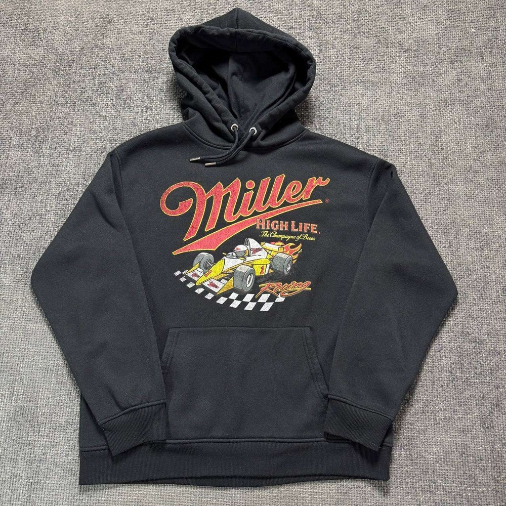 Miller High Life Graphic Hoodie Mens L Black The Champagne of Beers Pullover